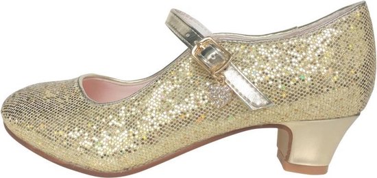 Kinder schoenen goud glitterhartje Prinsessen schoenen - maat 28 (binnenmaat 18 cm) verkleedschoenen prinsessen - feestkleding -