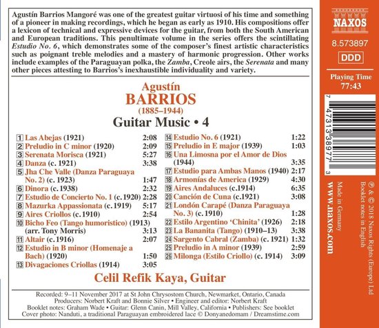 Barrios: Guitar Music. Vol. 4, Celil Refik Kaya | CD (album) | Muziek ...