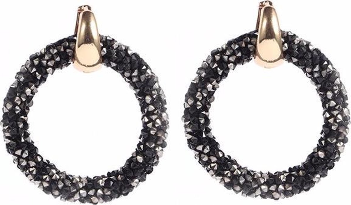 Ronde oorbellen Crystal Gold Blue
