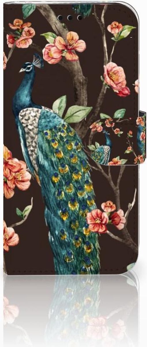 Samsung Galaxy J5 2017 Telefoonhoesje met Pasjes Pauw met Bloemen