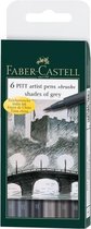 Faber Castell FC-167104 Tekenstift Faber-Castell Pitt Artist Pen 6-delig Etui Shades Of Grey