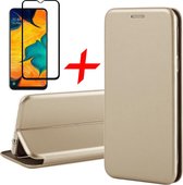 Hoesje geschikt voor Samsung Galaxy A30 - Screen Protector FullGuard - Book Case Leer ThinShield Goud & Screenprotector