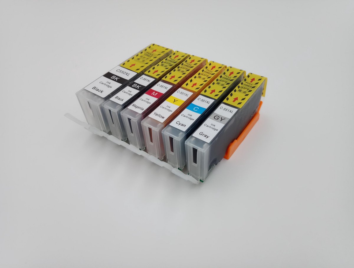KATRIZ® huismerk inkt voor Canon 1X PGI550XLBK + 1X CLI551XLBK + 1X CLI551XL Cyaan + 1X CLI551XL Magenta + 1X CLI551XL Geel + 1x CLI551Grijs (6stuks)  - Met chip