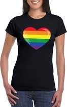 Gay pride t-shirt met Regenboog vlag in hart zwart dames XXL