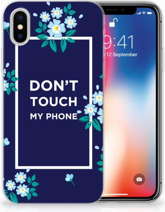 Geschikt voor iPhoneX | Xs Siliconen Hoesje Flowers Blue DTMP