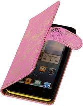 Apple iPhone 5c Hoesje - Roze Lace/Kant design - Book Case Wallet Cover Hoes