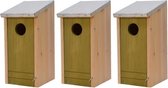 3x Houten vogelhuisjes/nestkastjes met lichtgroene voorzijde en metalen dakje 26 cm - Vogelhuisjes tuindecoraties