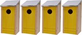 4x Houten vogelhuisjes/nestkastjes met gele voorzijde en metalen dakje 26 cm - Vogelhuisjes tuindecoraties