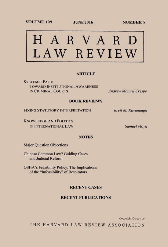 Harvard Law Review: Volume 129, Number 8 - June 2016 - cover