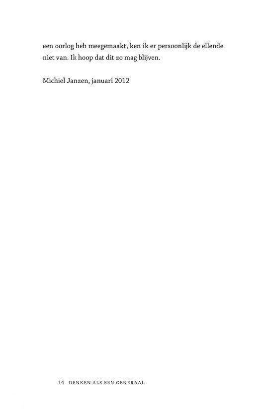 Tekstpagina met een citaat van Michiel Janzen uit januari 2012 over oorlog.