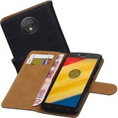 Croco Bookstyle Wallet Case Hoesjes Geschikt voor Moto C Zwart