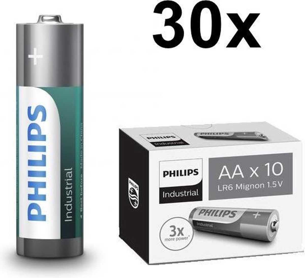 30 Stuks - AA R3 Philips Industrial Power Alkaline