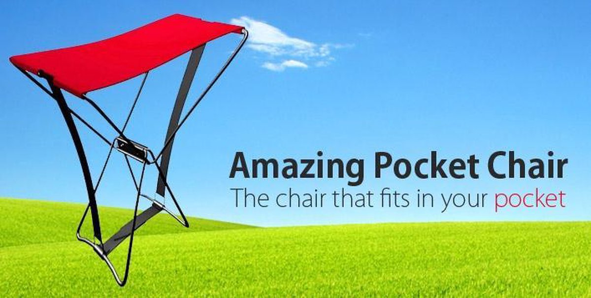The amazing POCKET CHAIR. Compact opvouwbaar stevig stoeltje voor buitengebruik. Op. bol