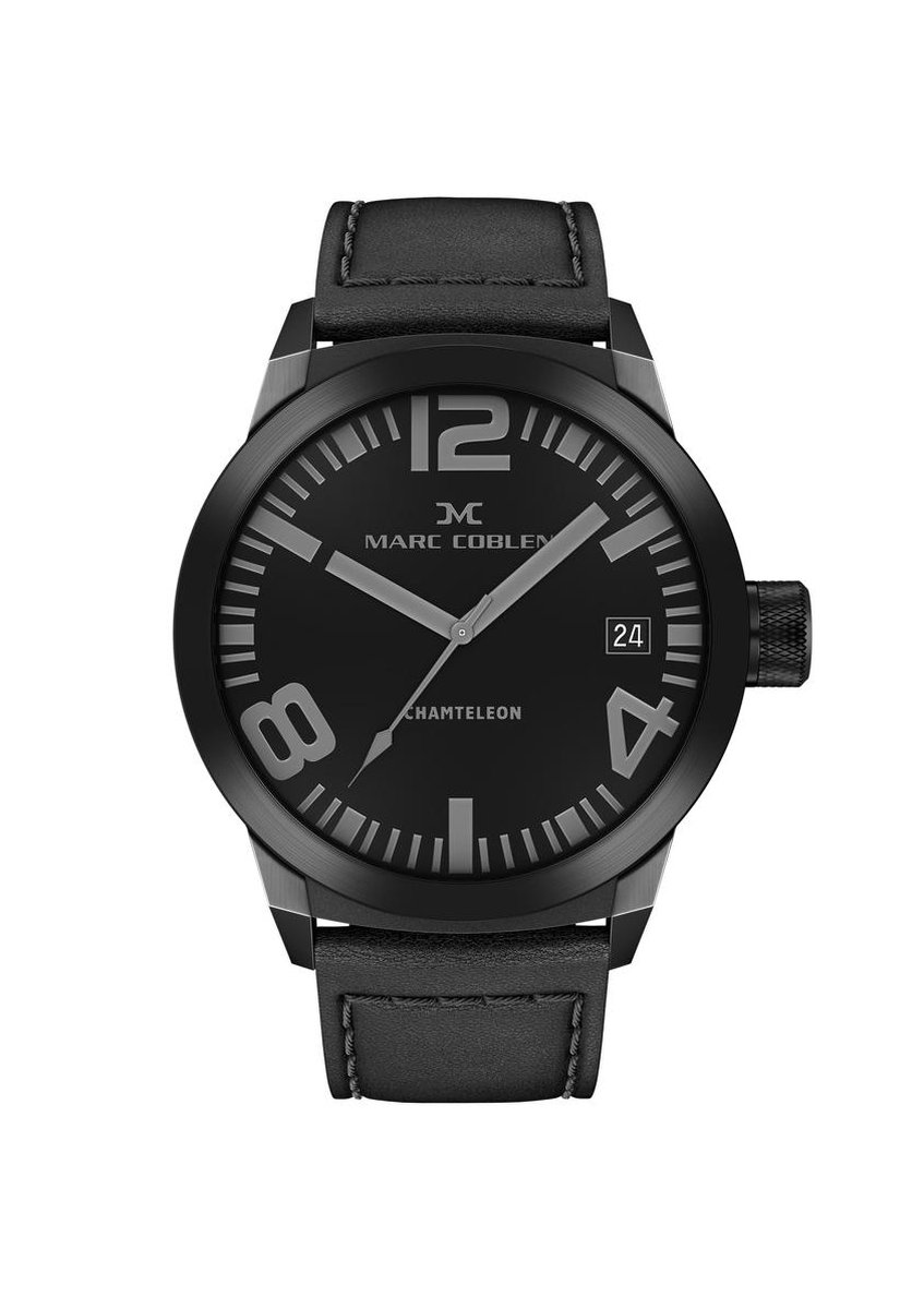 Marc Coblen MC45B1- Horloge - 45 mm - Zwarte wijzerplaat - Zwarte horlogeband