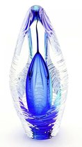 Glazen urn. Asbestemming. "Spirit" (ziel) blauw glans. 19 cm hoog.