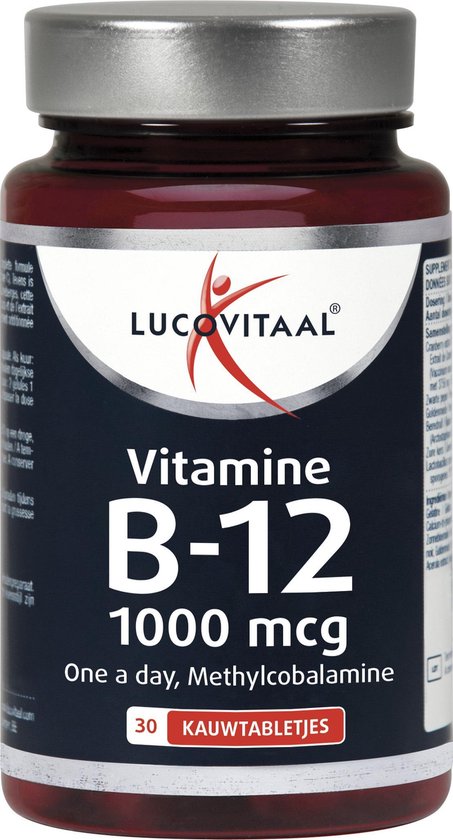 Foto: Lucovitaal vitamine b12 1000 mcg voedingssupplement 30 kauwtabletten bosvruchtensmaak