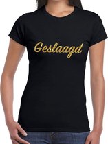 Geslaagd goud glitter tekst t-shirt zwart dames XS