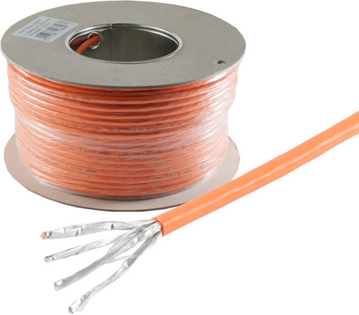 S/FTP CAT7 10 Gigabit 600 MHz netwerkkabel met vaste aders - AWG24 - LSZH / oranje - 100 meter