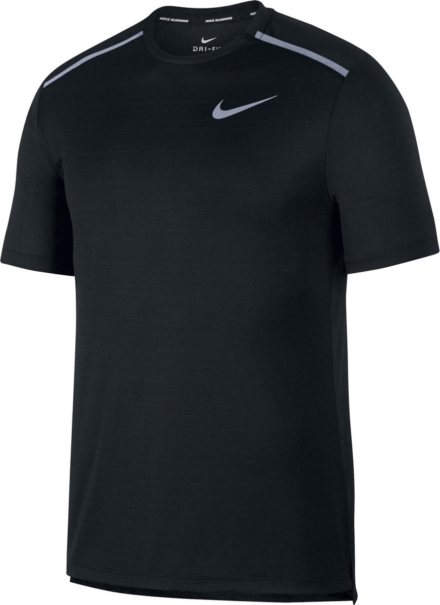 Nike Dry Miler Top SS Sporttop Heren - Black/Reflective Silv - Maat L