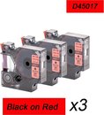 3x Compatible voor Dymo 45017 Standard Label Tape - Zwart op Rood - 12mm