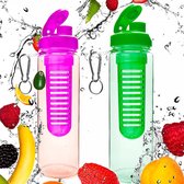 #DoYourFitness - 2x Fruitwater fles - »FruitInfusior« - Fruit infuser voor fruitpunches / groente spritzers - 700ml - roze/groen