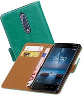 Pull Up TPU PU Leder Bookstyle Wallet Case voor Nokia 8 Groen