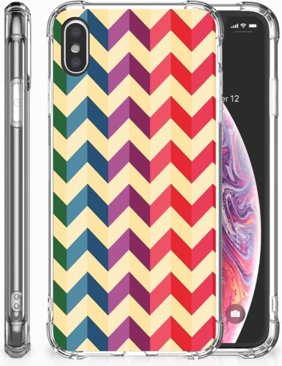 Back Cover voor Apple iPhone Xs Max Doorzichtige Silicone Hoesje Zigzag Multi Color