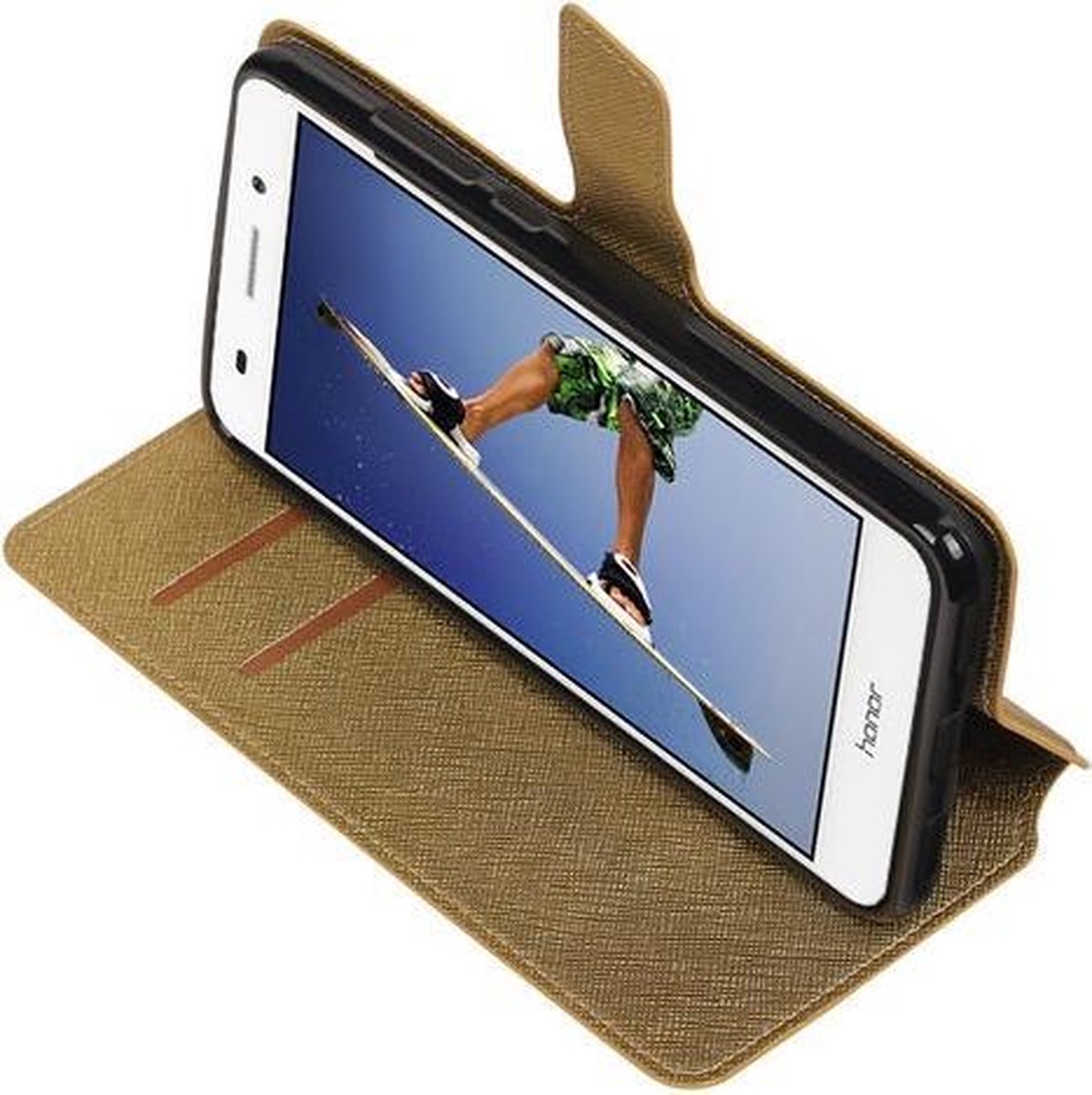 Goud Huawei Honor Y6 II TPU wallet case booktype hoesje HM Book