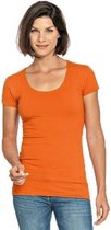 Bodyfit dames t-shirt oranje met ronde hals - Dameskleding basic shirts S (36)