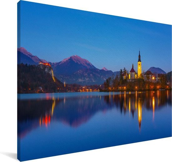 Blejski otok en Slovénie pendant la nuit au lac de Bled Toile 90x60 cm - Tirage photo sur toile (Décoration murale salon / chambre)