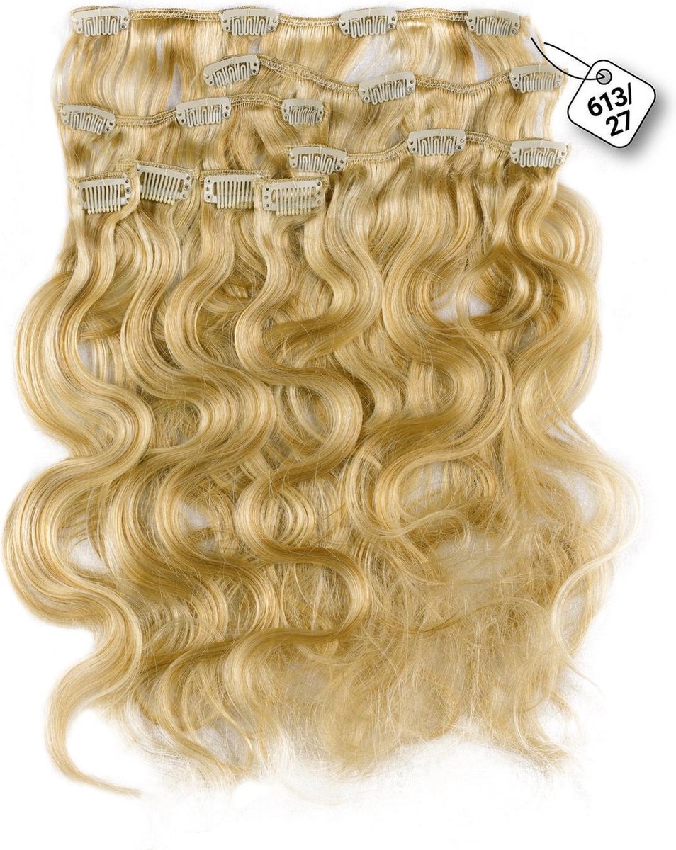 Clip in Extensions, 100% Human Hair, Body Wave, 18 inch, kleur #613/27