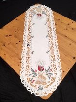 Kerstkleed - Creme met rode kaarsen en bel- Loper 130x40 cm