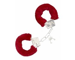 Handboeien met rood nep bont - Verkleedattribuut