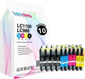 Inktdag inktcartridges voor Brother LC1100 / LC980/LC985 inktcartridges, multipack van 10 stuks (4*zwart, 2*CMY)