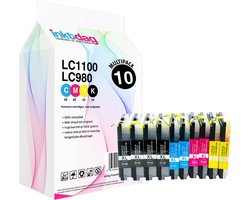 Inktdag inktcartridges geschikt voor Brother LC1100 / LC980/LC985 inktcartridges, multipack van 10 stuks (4*zwart, 2*CMY)