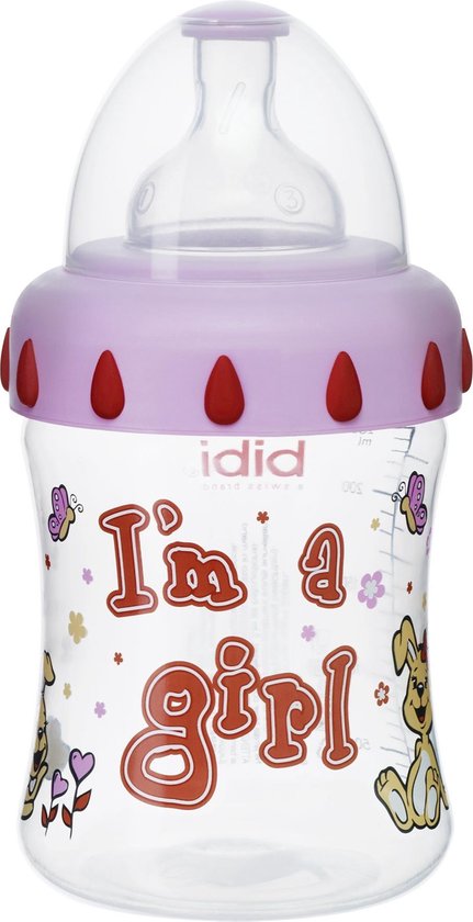 Babyflesje - Bibi Babyfles Brede Hals - 250ml - voor meisjes - makkelijk reinigen - Roze - BPA vrij