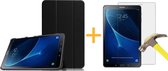 Samsung Galaxy Tab A 10.1 (2016) - Luxe Zwart Leer Hoesje Smart Cover + Screenprotector / Screen protector - Book Case Retro (Flip Cover) (Zwarte Leren)