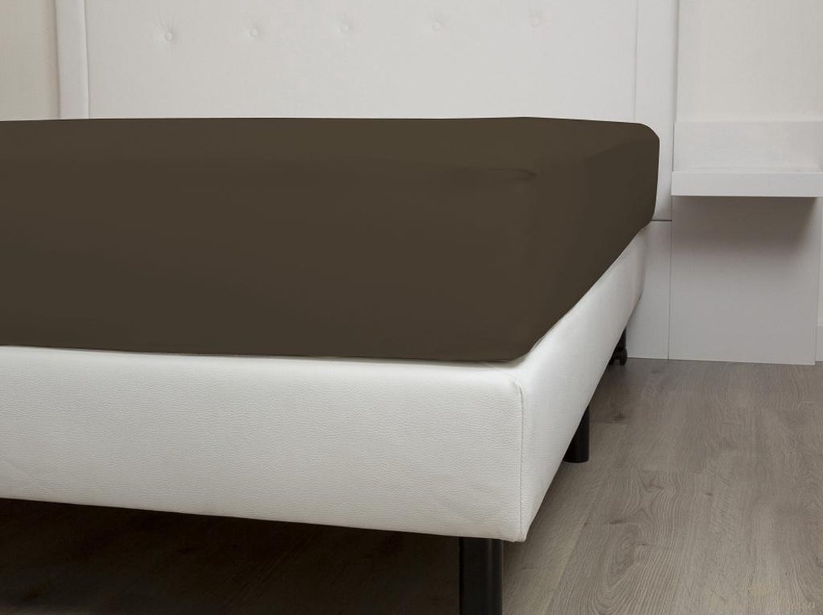 HnL Living - Hoeslaken - Katoensatijn - 90 x 200 cm - Bruin