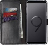 Samsung S9 Plus Hoesje met Pasjeshouder - Selencia Echt Lederen Booktype - Zwart