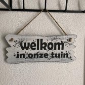 Houten Tekstplank / Tekstbord 12x30cm "Welkom in onze tuin" - Kleur Antique White