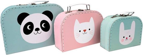 Rex London lot de 3 valises Panda/ Chat / Lapin Multi couleur