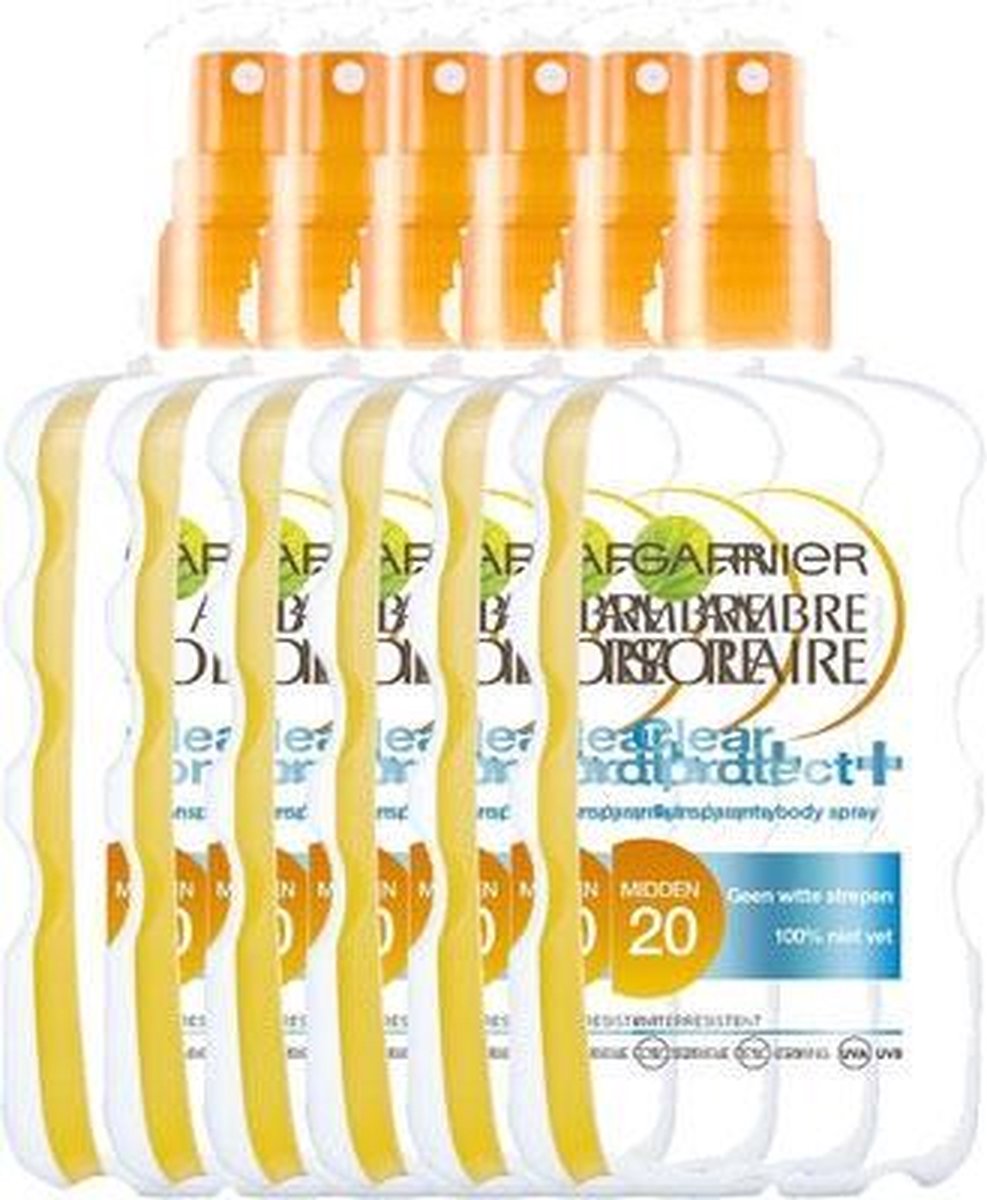 Garnier Ambre Solaire Clear Protect Zonnebrandspray SPF 20 - 6 x 200 ml - Transparante Spray -Voordeelverpakking