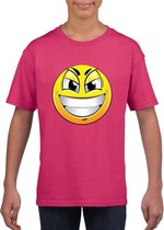 Smiley/ emoticon t-shirt ondeugend roze kinderen L (146-152)