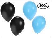 Ballonnen helium 200x lichtblauw en zwart