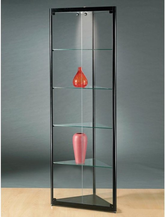 Kip Onnauwkeurig paars Luxe vitrinekast hoek zwart 50 cm met halogeen verlichting | bol.com