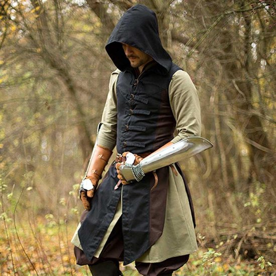 Altair vest met capuchon donker bruin/epic zwart - LARP kostuum fantasy  middeleeuws -... | bol.com