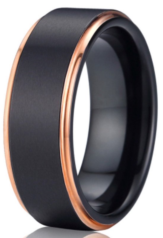 Schitterende Zwarte en Rosé Gouden Wolfraamcarbide Ring | Damesring | Herenring | 18,25 mm. Maat 57