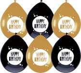 Ballonnen Festive Gold Happy Birthday Zwart / Goud 30CM (6ST)