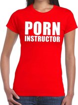 Porn instructor tekst t-shirt rood dames L