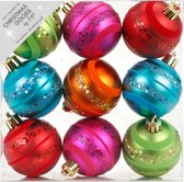 9x Gekleurde mix kunststof kerstballen pakket 6 cm - Kerstboomversiering gekleurd